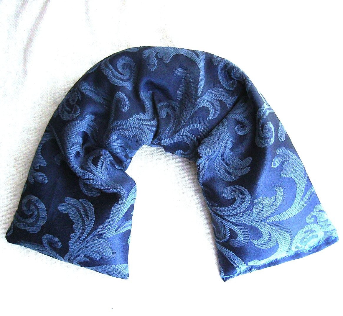 Herbal Flaxseed Neck Pillow with Organic Lavender - Flax seeds Pillows - Navy Midnight Blue Brocade - Mother's Day Gift