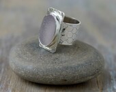 Lavender Sea Glass Ring Bezel Set Sterling Silver Wide Band