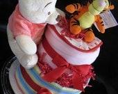 Winnie the Pooh & Tigger 2-Tier Diaper Cake - Baby Shower Centerpiece - Baby Gift