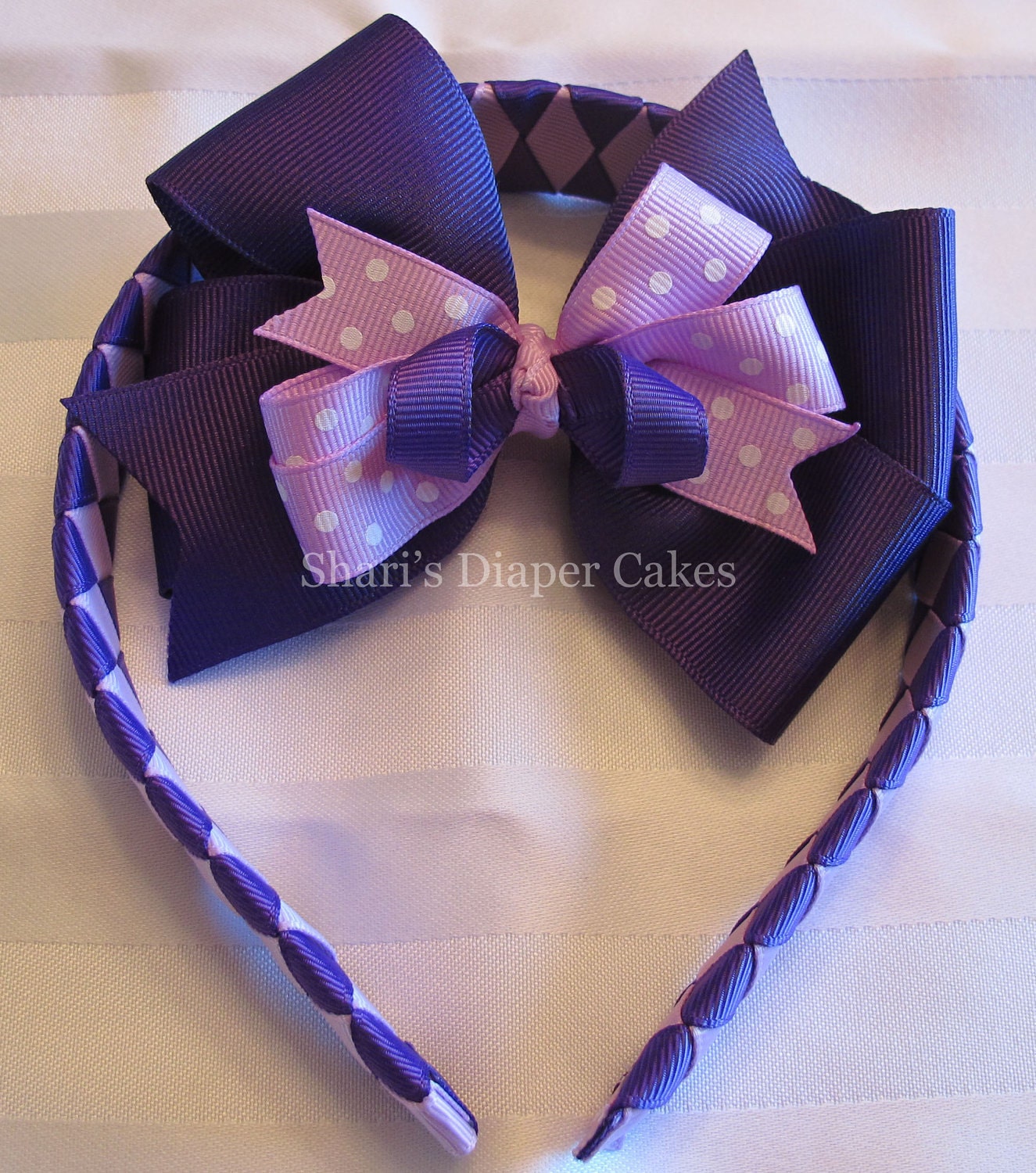 Purple Detachable Hairbow w/Woven Ribbon Headband