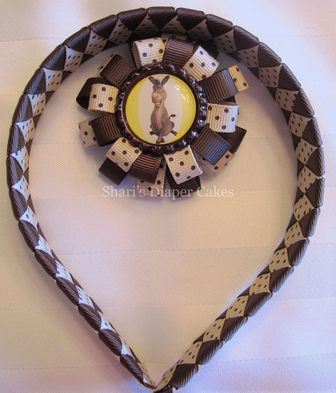 Shrek's Donkey Brown/Dots Woven Ribbon Headband w/Detachable Bottlecap Hairclip