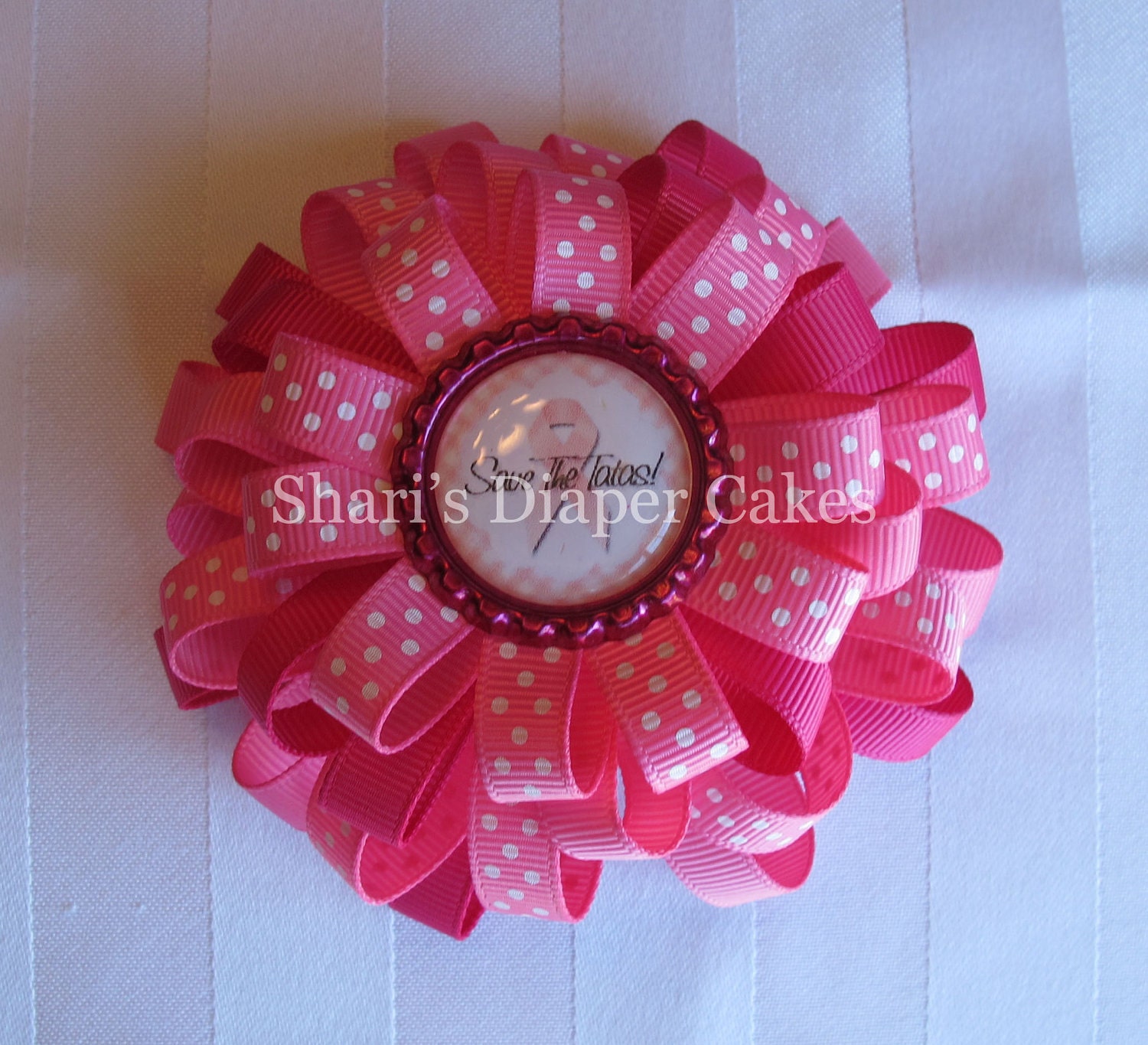 Loopy Ribbon Bow with Bottlecap Center on French Barrette