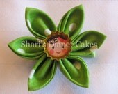 Fabric Kanzashi Flower with Bottlecap Center Hairclip
