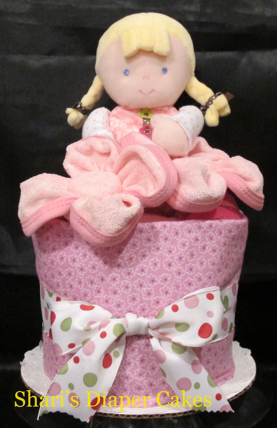 Pretty in Pink Doll 1-Tier Diaper Cake - Baby Gift - Baby Shower Centerpiece
