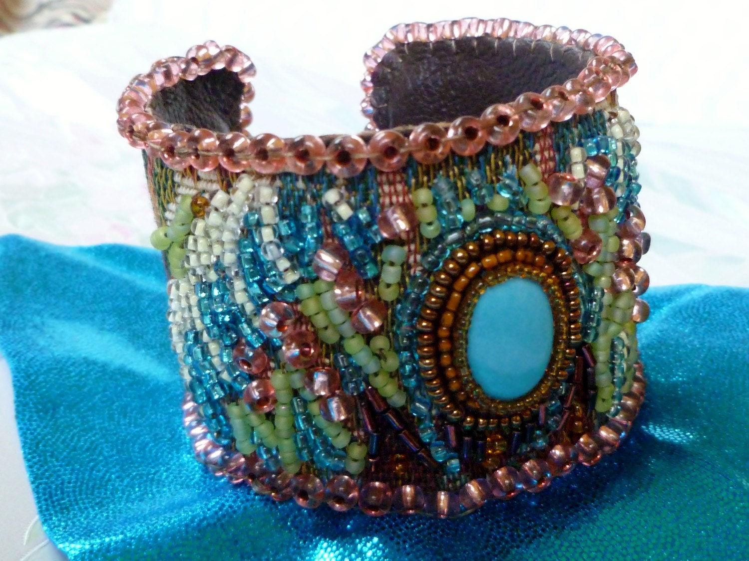 Primavera Azul- Beaded Tapestry Cuff