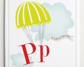 Wall Art, Nursery Wall Art, Alphabet Print, Alphabet Art, Nursery Print, Modernpop, Pp is for Parachute - 8" x 8"