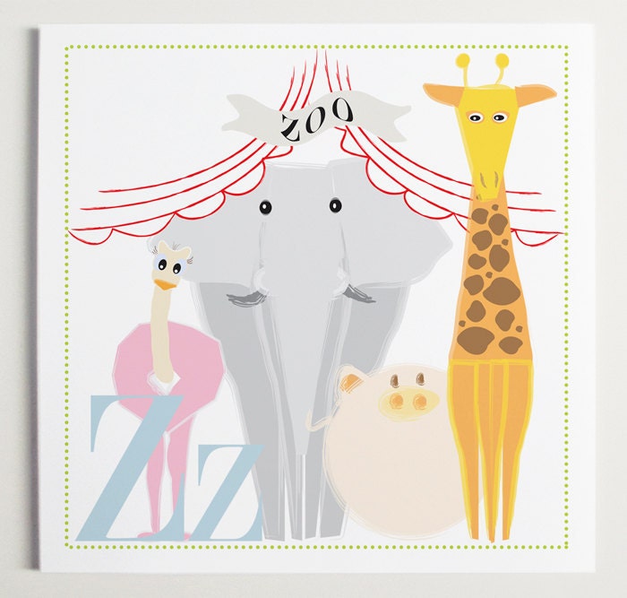 Wall Art, Nursery Wall Art, Alphabet Print, Alphabet Art, Nursery Print, Modernpop, Zz is for Zoo - 8" x 8"