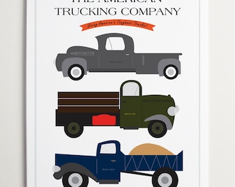 Wall Art, Nursery Wall Art, Vintage Car Print, Nursery Print, Modernpop, The American Trucking Company - 11" x 14"