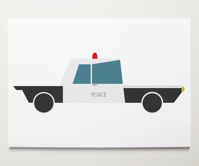 Wall Art, Nursery Wall Art, Car Print, Car Art, Nursery Print, Modernpop, Police Car - 19" x 13"