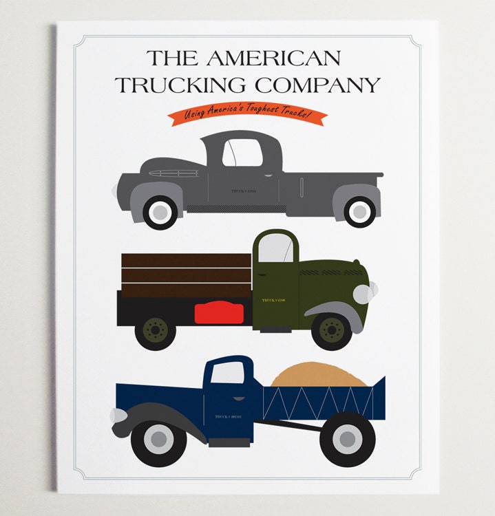 The American Trucking Company Wall Art for Kids Room - 11" x 14"