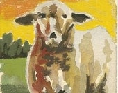 Golden Lamb little watercolor painting of sheep on paper
