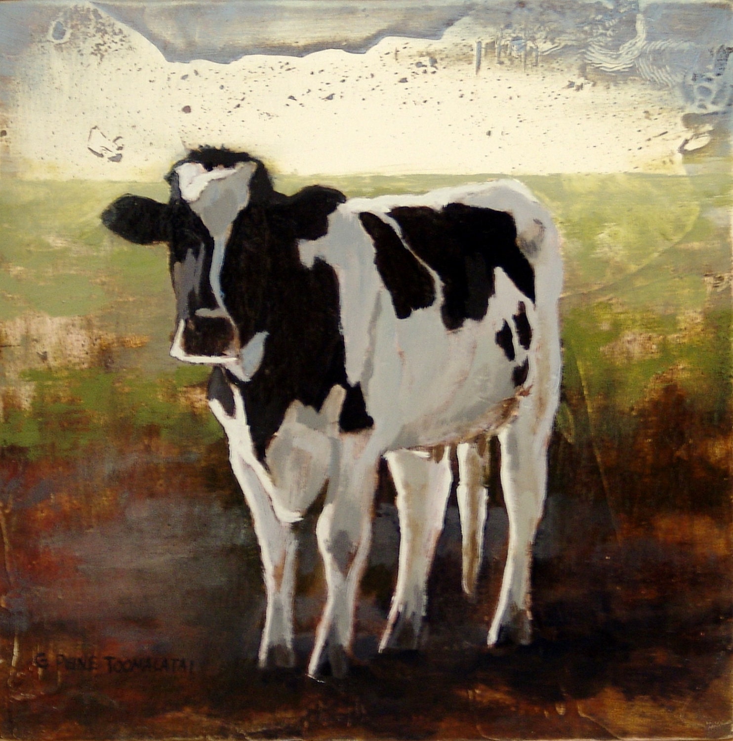 Cow 8.5 x 11 PRINT of an original oil painting Black and White Holstein cow print Cow decor Country decor Cow art G. Peine Toomalatai
