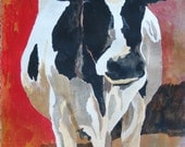 Cow Holstein black and white cow original watercolor acrylic wax oil on paper cow painting