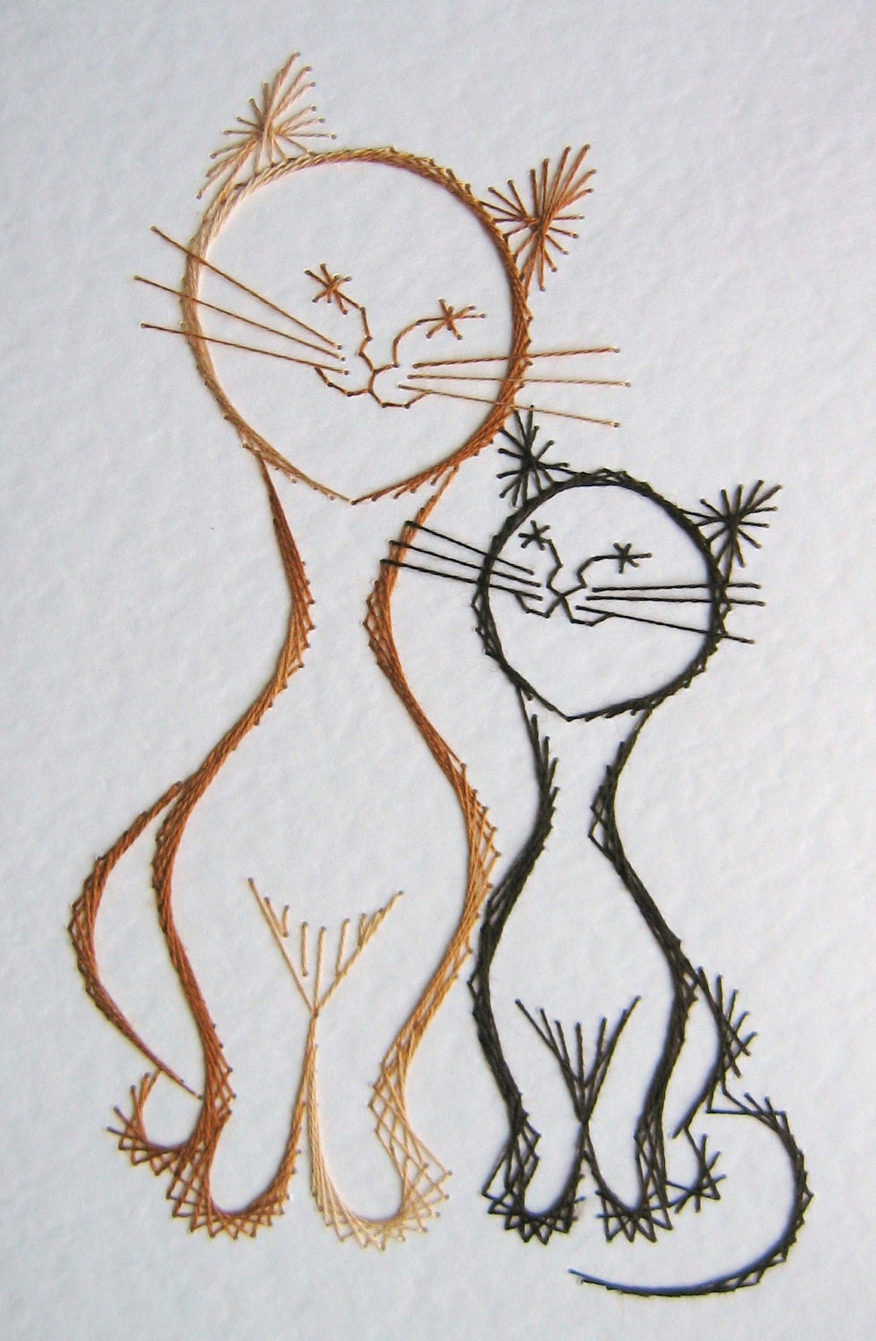 Content Cats set of 3 hand stitched greetings cards