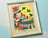 Vintage "Sing a Song of Sixpence" Framed Nursery Picture with the King, His Pie and Blackbirds