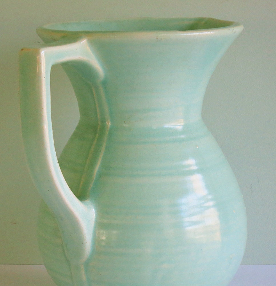 Vintage Farmhouse Pottery Pitcher or Vase in Light Green