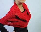 Hand knit capelet, poncho in red