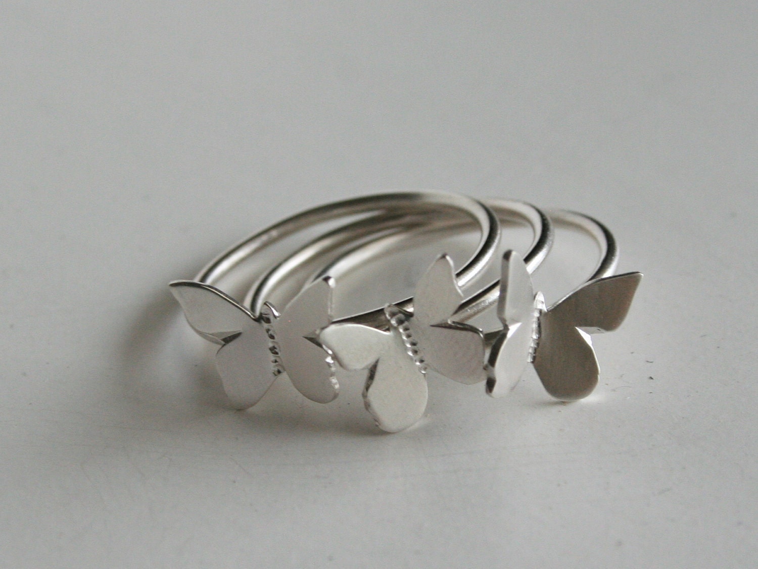 Trio of Silver Butterfly Rings