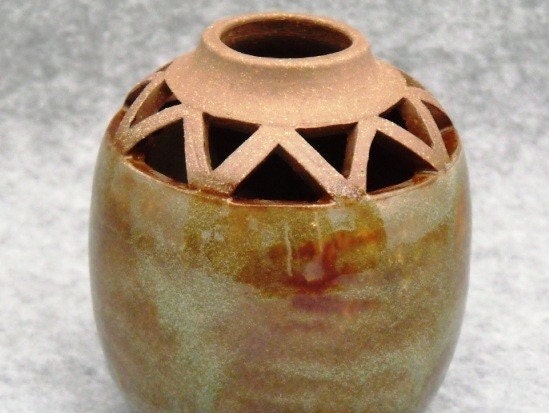 Handmade Ceramic  Ikebana style Vase Olive Green and russet brownWheel Thrown Stoneware Ceramics Pottery