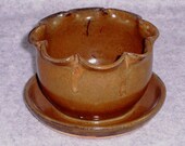 Ceramic Planter with attached Saucer   Coffee brown Wheel Thrown Stoneware Ceramics Pottery