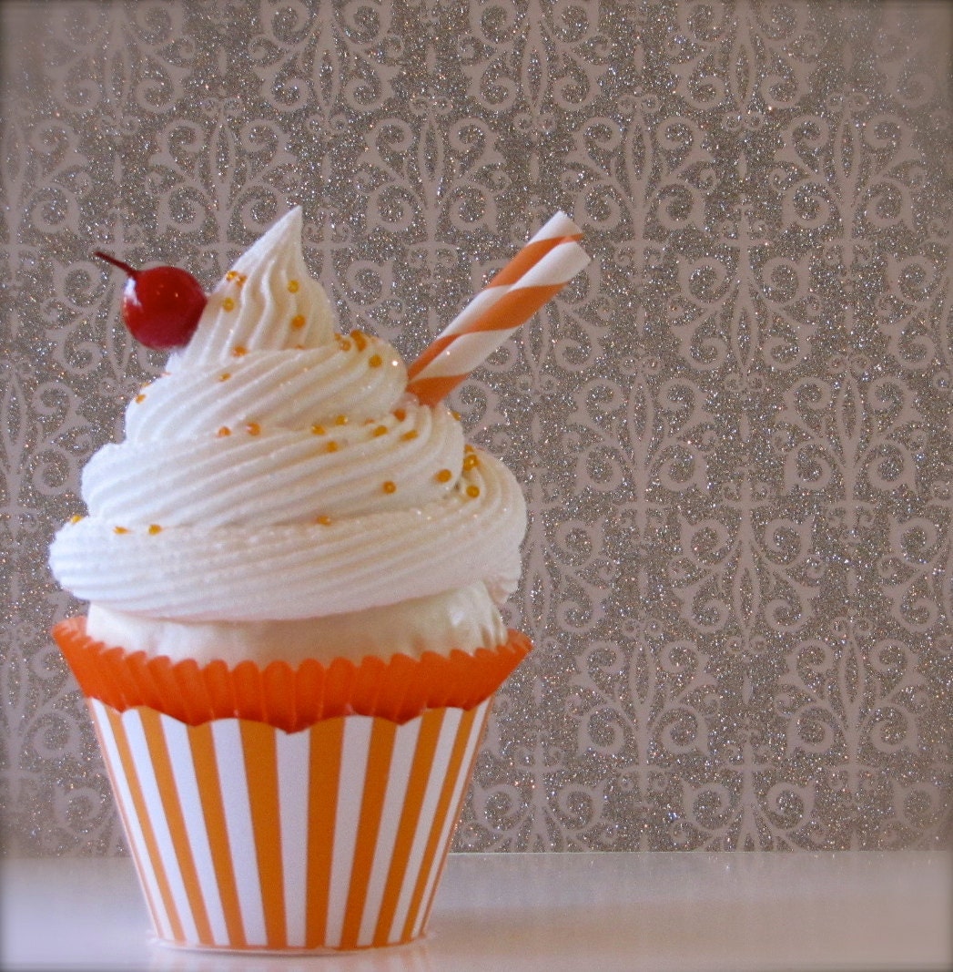 Fake Cupcake Retro Inspired "Ice Cream Social" Collection Tangerine Stripe Edition TOO CUTE 12 Legs Original Design and Concept