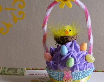 Fake Cupcake Easter Basket Baby Chick in Nest, Easter Eggs Perfect for Easter Photo Shoots Can Be Business Card/Photo Holder