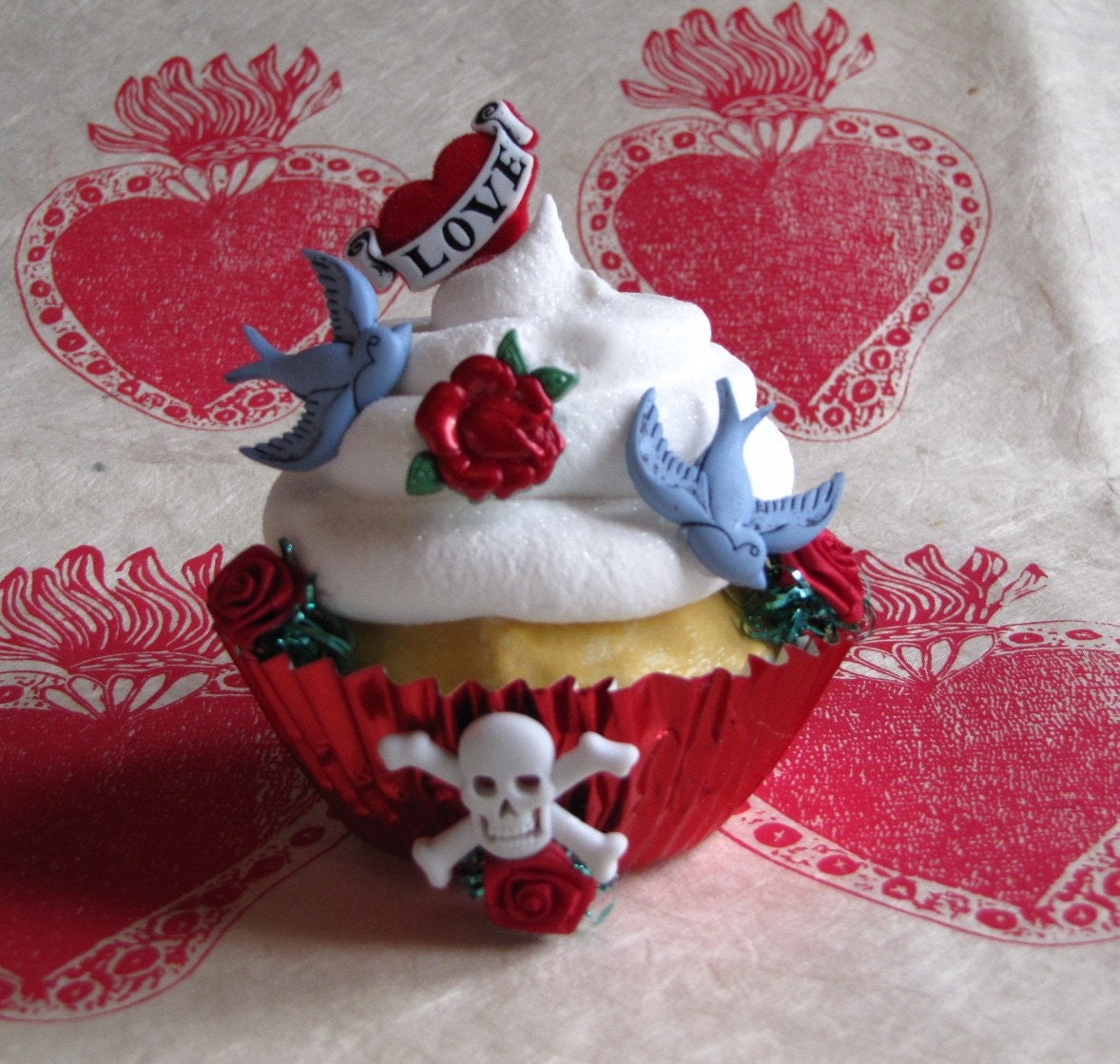 Fake Cupcake Retro Rockabilly Tattoo Themed Entitled All Tatted Up Can be made Into A Photo or Business Card Holder
