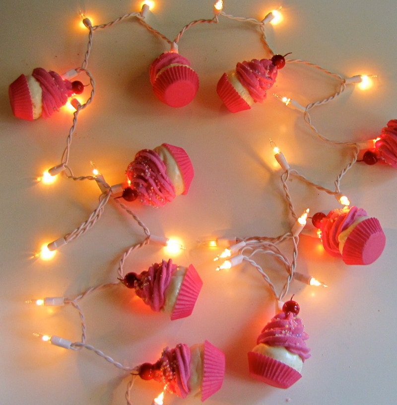 Fake Cupcake Valentines Day Cupcake String of Lights 12 Legs Orignal Concept Design 10 Pink Cupcakes Fab Bakery Decor Kitchens First on Etsy