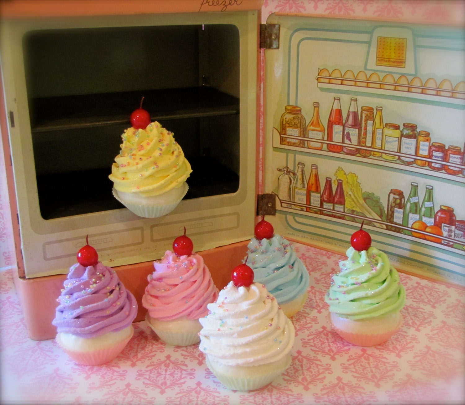 Fake Cupcake "Marie Antoinette Let Them Eat Cake Magnet Collection" Your Choice Two Mini Cupcake Magnets Fab Fridge, Office, Bakery Decor