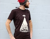 Abducted Robots UFO Mens Coal tee with White printing L