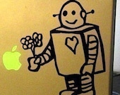 Robot with flowers vinyl laptop decal GLOSSY BLACK
