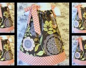 SALE regular 20.00 now 16.00 Custom Made Pillowcase Dress-0-8 years old-Amy Butler Fabric-Lacework in Olive and Full Moon Polka Dot Camel