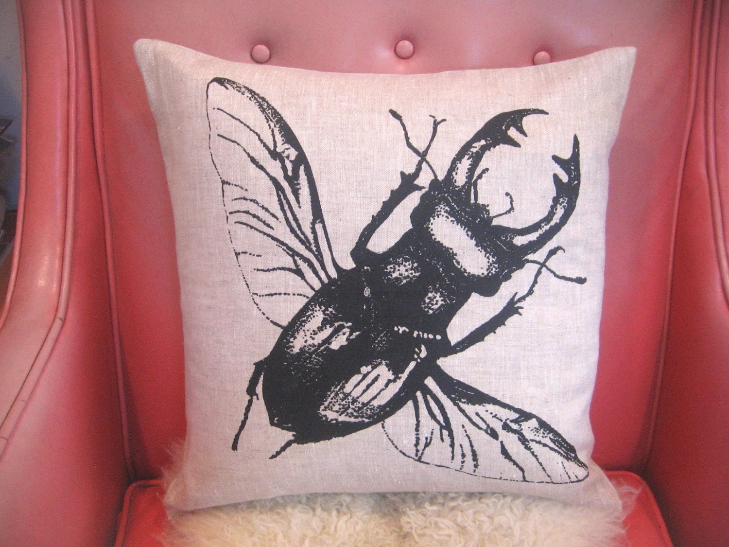 Linen Stag Beetle Pillow