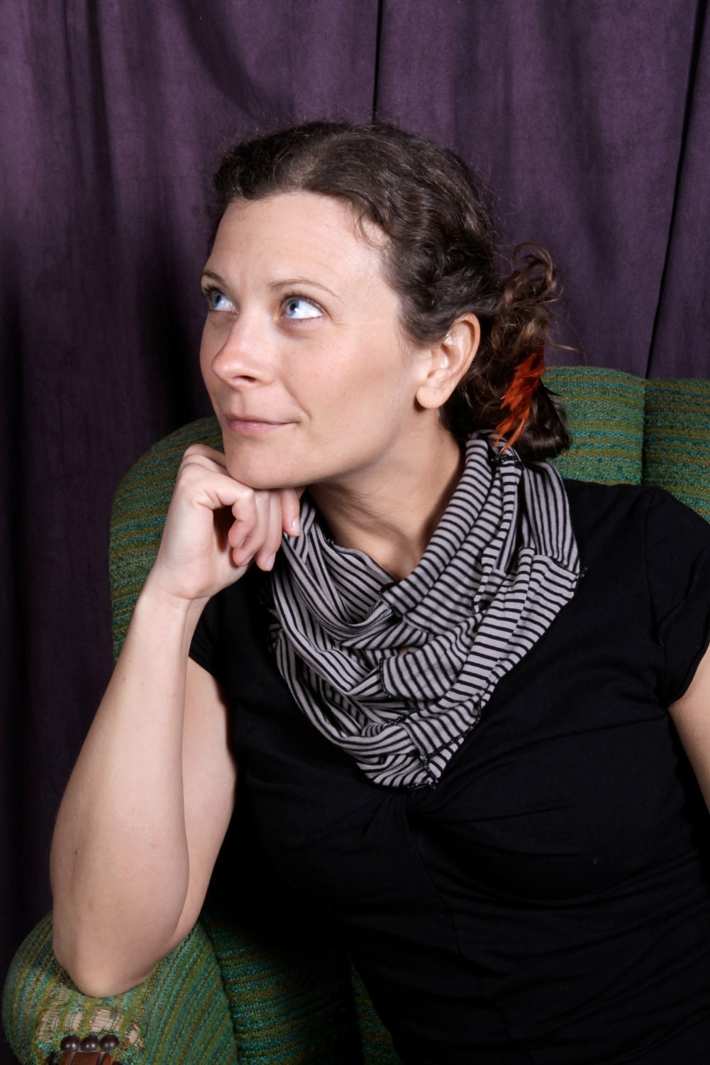 Infinity Scarf - Eco Gift - Organic Bamboo Circle Scarf - black & white stripes