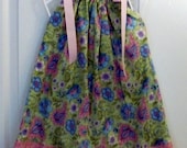 Pillowcase dress  handmade  Garden Party floral on green  2T to 3T