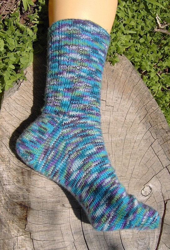 Multicolored hand knitted socks - medium size