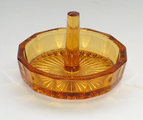 Vintage Art Deco Glass Ring Holder Dish Davidson Amber