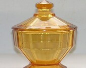 Vintage Art Deco Glass Davidson Powder Jar Trinket Pot