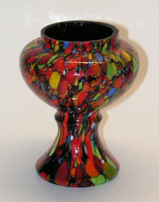 Vintage Art Deco Spatter Glass Vase Czech Bohemian Cased