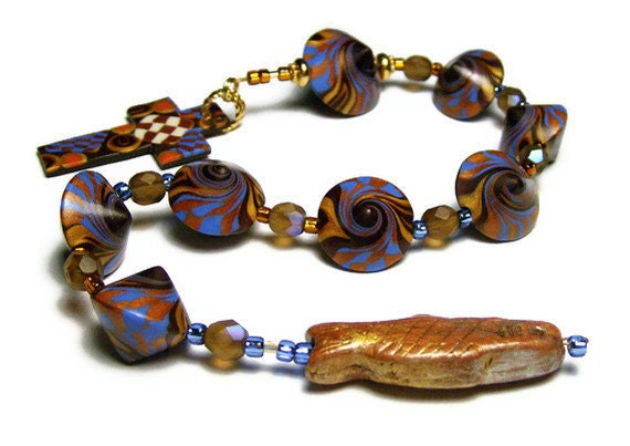 Anglican Protestant Prayer Beads Chaplet Polymer Clay Unisex Rosary Handmade Everything Else Religious Blue Gold