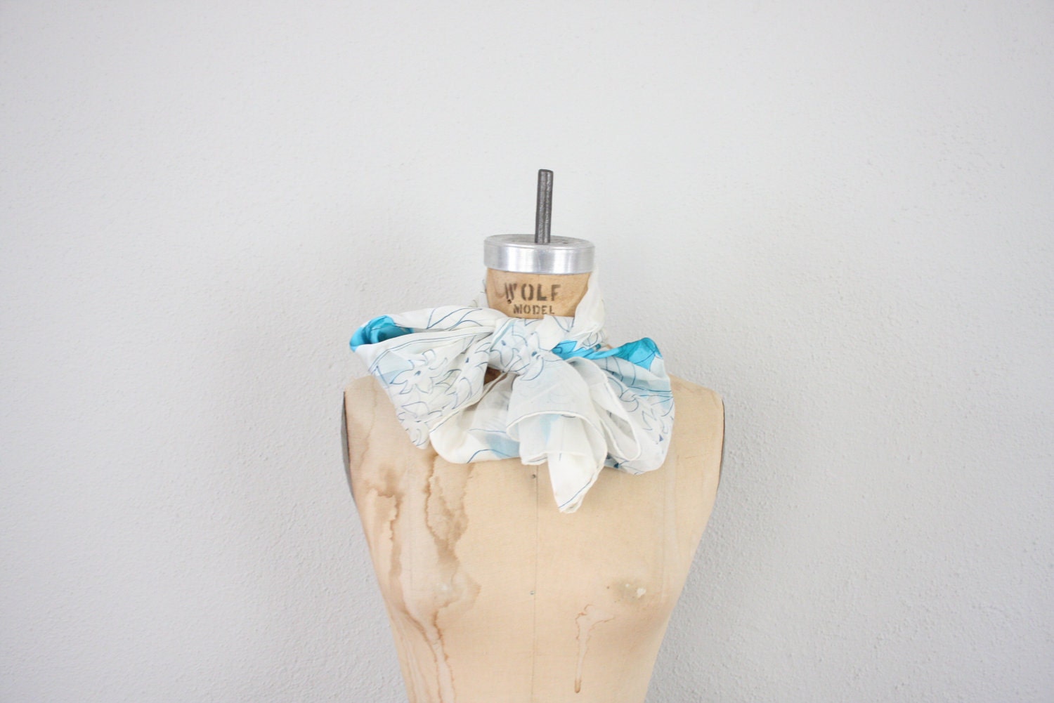 Vintage Vera Scarf // Blue White Sheer Handkerchief by Vera