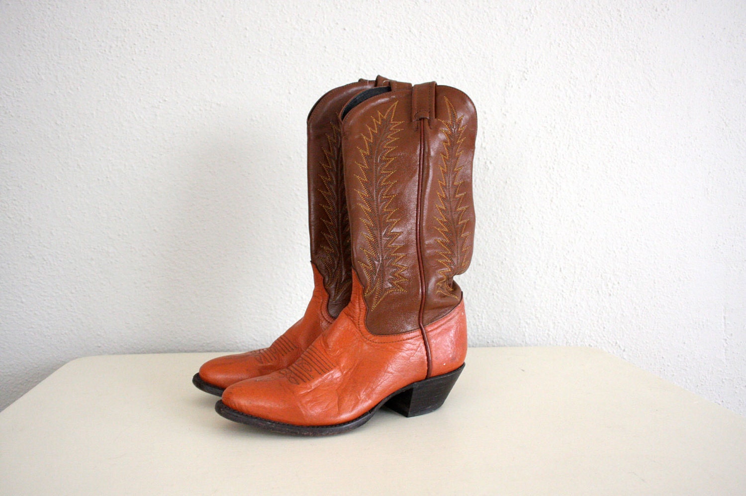 Vintage Cowboy Boots // 1970s Brown Knee High Cowboy Shoes