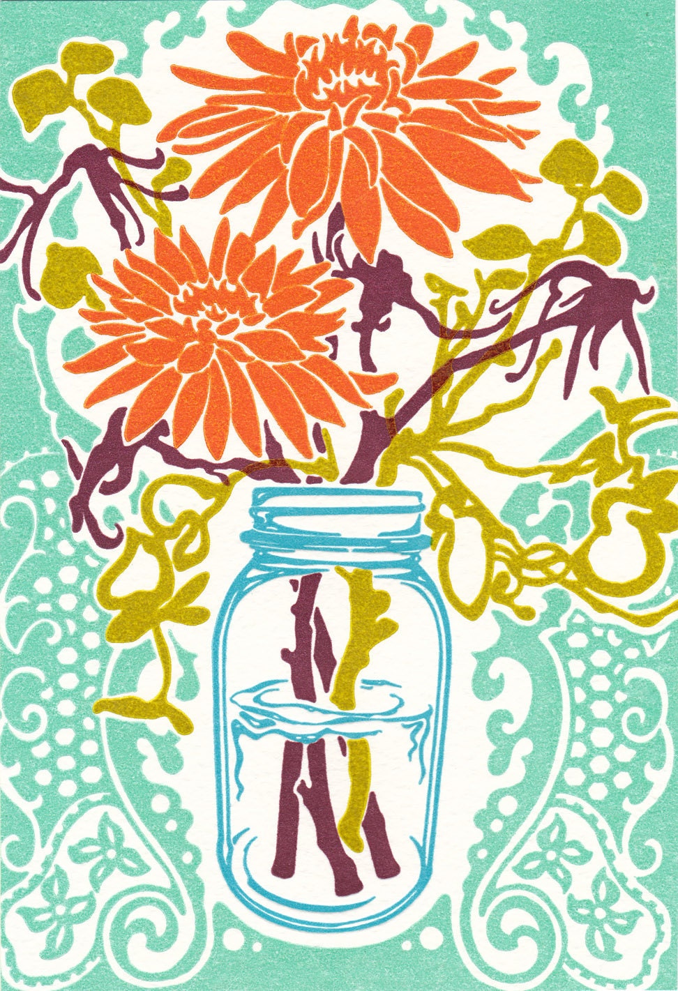 Mason Jar Flowers - Letterpress Print