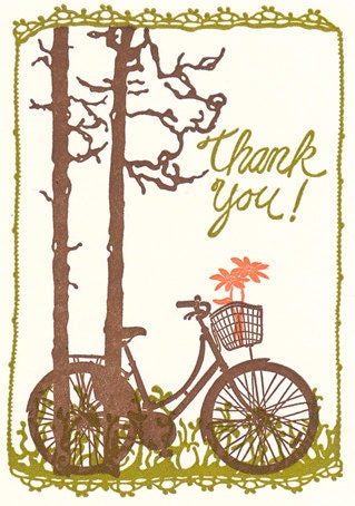 Bicycle with Flowers - Letterpress Thank You Cards - box set of ten