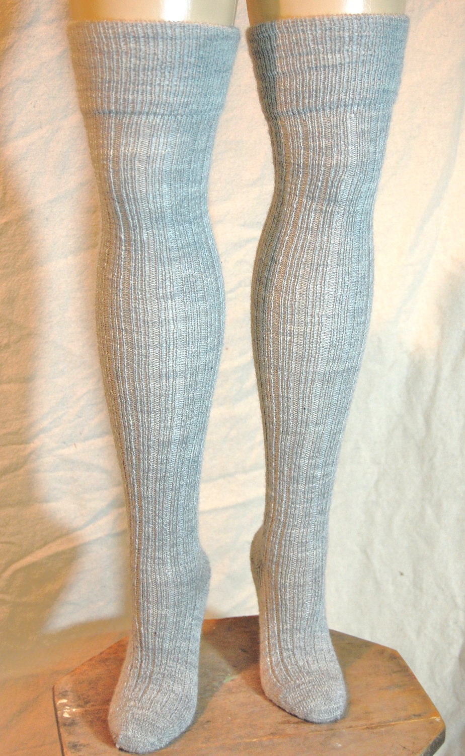 Handknit Silver Grey Wool Over The Knee Socks
