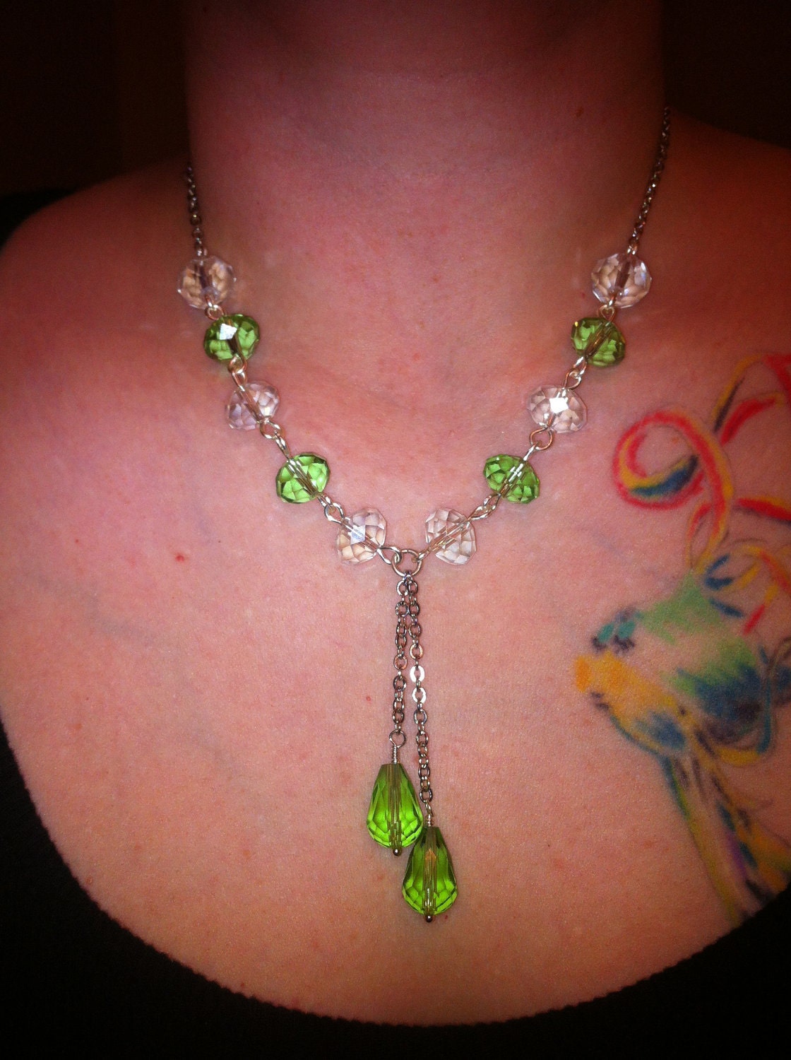 Green Crystal Teardrops Necklace