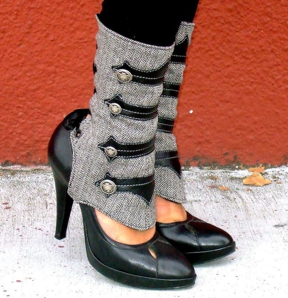 Lucia-Leather and Herringbone spats- Military style