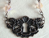 Antique Style Ornate Keyhole Necklace with Swarovski Crystals