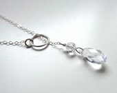 Crystal Clear Swarovski Teardrop Lariat Necklace - Bridesmaid Jewelry - Wedding Jewelry
