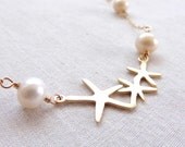 Beach Wedding Necklace - Matte Gold Starfish and Freshwater Pearl Necklace